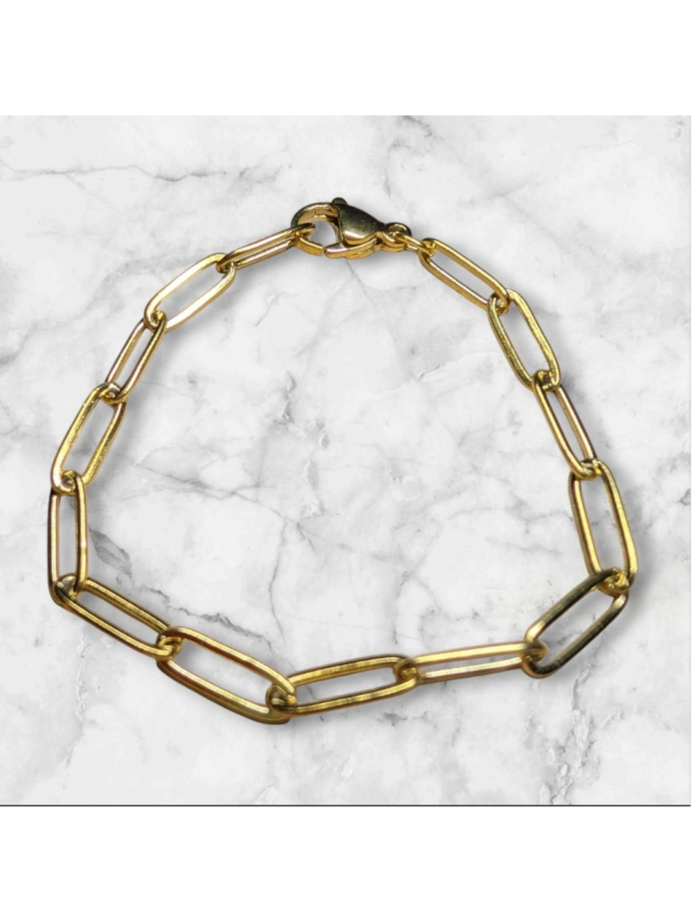 Gold Tone Stainless Steel Paper Clip Chain Bracelet Layering Stacking 7"